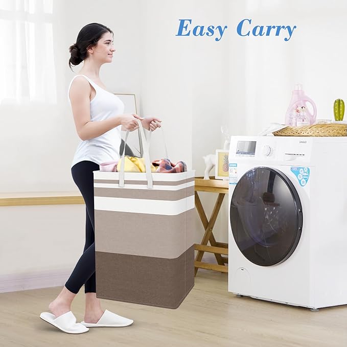 BlissTotes 3-Pack Laundry Basket, Collapsible Laundry Hamper, Khaki, 75L | Laundry Clothes Hamper, Hampers for Bedroom, Freestanding Hamper with Handles, Clothes Laundry Basket