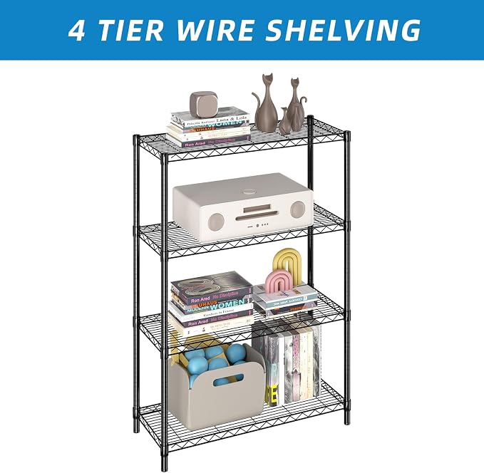 Guan River 4-Shelf Adjustable Metal Wire Shelving,Black,36"L x 14"W x 54"H | Height Adjustable,Sturdy and Durable,Storage Sehlf Display Rack for Office,Kitchen,Bedroom,Bathroom,Garage