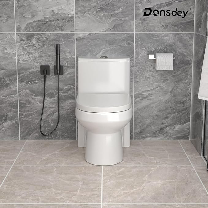One Piece Toilet 12'' Rough Inch- White Ceramic Compact Toilets with 15.9" Soft Close Chair Seat 1.1/1.6 GPF Water Saving Dual Flush Easy to Clean Toilet Bowl 13.6''x28.3''x24.8''
