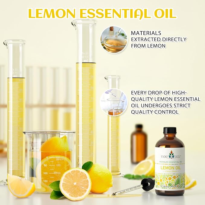 EVOKE OCCU Lemon Essential Oil for Cleansing Skin Home Diffuser Massage | DIY Cleaning Spray, Suitable for Cleaning Kitchen Countertops, Dishes, and Cookware, and for Freshening up – 118mL / 4 fl oz