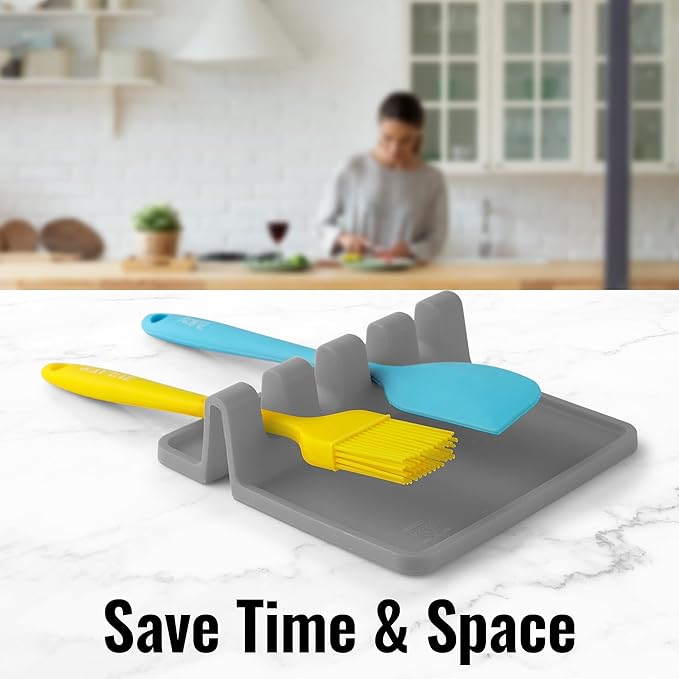 Zulay Kitchen Spoon Rest for Multiple Utensils High Heat-Resistant Silicone Drip Pad, BPA-Free Spoon Holder for Stove Top, Kitchen Gadget Holder for Ladles, Tongs, Cooking Spatula - Makes Great Gift