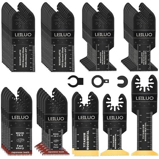 50 Pcs Multitool Blade Kits for Wood Nails Drywall Cutting Oscillating Saw Blades Universal Oscillating Tool Accessories with Storage Bag Compatible with DeWalt Makita Dremel and More