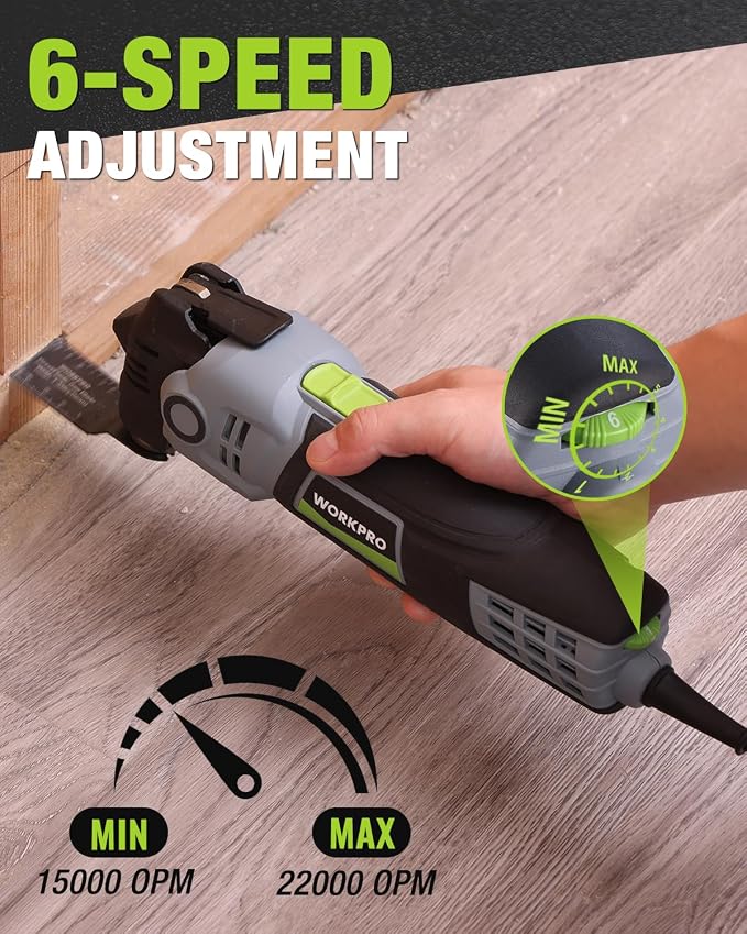 WORKPRO 400W Corded Oscillating Multi-Tool Kit | 6 speeds, 3.5° oscillation angle, LED light, quick blade change, and 23 accessories for DIY and home improvement