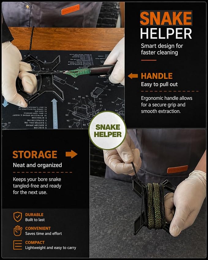 Handgun&Pistol Cleaning Kit for 9mm, .22, .380, .40, .45Cal with Ripcord | CLP, Chamber Tool & Brass Bore Brush with Range Bag for Pistol,Includes 100 Gun Cleaning Swabs& Patches