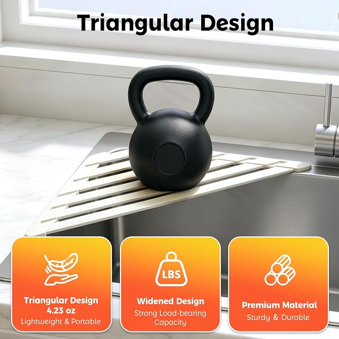 Sink Corner Drying Rack - Foldable Triangular Sink Sponge Holder, Dish Drying Rack Over the Sink, Kitchen Sink Accessories (White, 19.69" x 12.2")