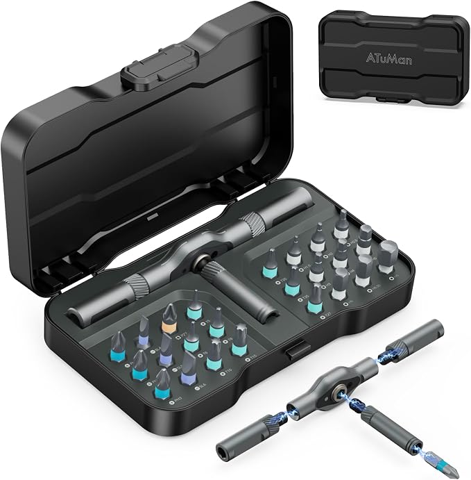 Upgraded 24 in 1 Ratchet Screwdriver Set, Magnetic Screwdriver Set, T Handle Multi Bit DIY Repair Tool Kit with Storage Case for Valentine's Day Gifts Furniture, Bicycle and DIY Free Combination