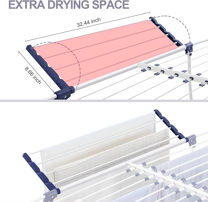 APEXCHASER Clothes Drying Rack, Drying Rack Large Space with 2 Wings | Expandable Design, 4 drying spaces, Spacious Design with 2 Frame Supports, Folds Flat for Storage, Rust-resistant Coating