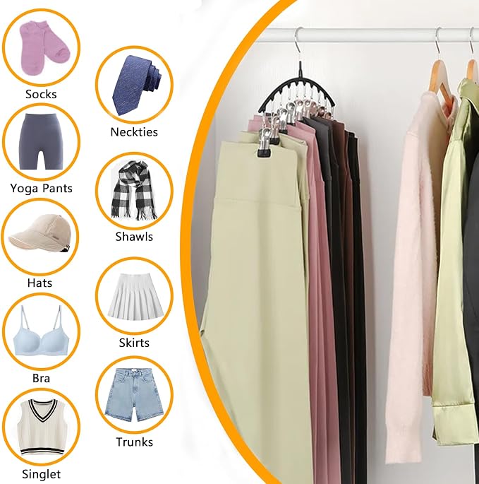 Legging Hangers for Closet Organizer, Hat Hangers for Closet 4 Pack with 10 Clips Holds 40 Leggings, Legging Hanger, Pants Storage Organizer Suitable for Socks, Panties, Underwear, Pants (4-Black)