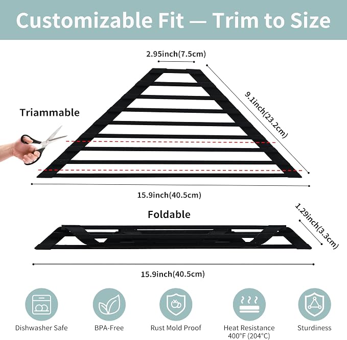 Triangle Roll Up Dish Drying Rack for Sink Corner, Foldable Silicone Coated Stainless Steel Over Sink Rack, Space Saving Heat Resistant Anti-Slip Anti-Rust Drainer Mat for Dish Fruit (Black)