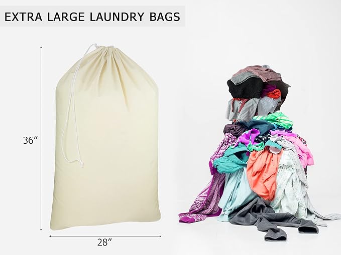 COTTON CRAFT Extra Large Laundry Bags - 4 Pack Washable Utility Bag - 28x36 | Heavy Duty Durable Cotton Canvas Drawstring Closure Laundry Bag - Dorm Basket Hamper Liner Toys Clothes Organizer Sack