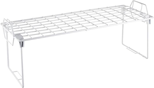 Whitmor Stackable Wire Shelf Organizer, Metal Cabinet Organizer, Space Saving Storage Shelf, Foldable Shelf riser for Kitchen, Closet, Bathroom, 7 x 18 x 7 Inches, White