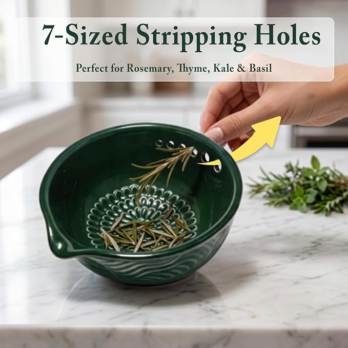 3-in-1 Ceramic Grater Bowl,Garlic Ginger Grinder with Herb Stripper | Cleaning brush included | Enhanced grinding texture | Multiple stripping holes | Dishwasher safe | Less mess food prep