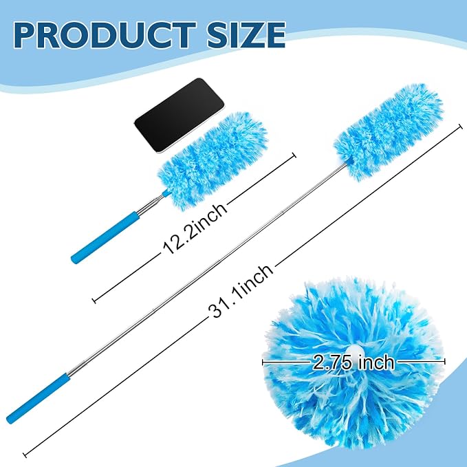 MAVRIZ 12 pcs Microfiber Extendable Duster, Washable & Reusable Duster for Cleaning Small Dusters for Blinds, Electronics, and Furniture