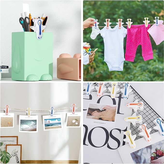 Plastic Clothes Pins Strong Clothespins Laundry Plane Clothes Clips 12 PCS | Windproof Clamps Clothes Pegs