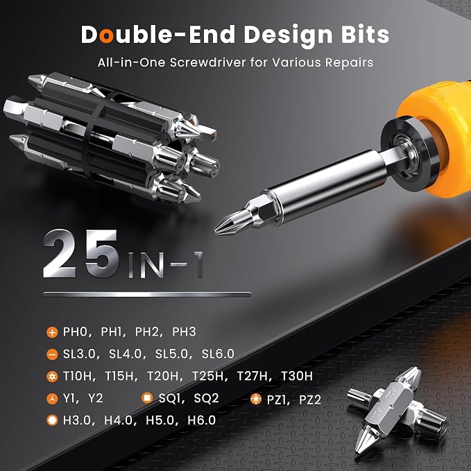 JOREST 25 in 1 Multi Screwdriver Set, Magnetic Multitool Screwdriver Tool All in One, Multibit Screwdriver with Torx, Flat Head, Phillips, Hex, Square, Portable Tool Kit for Daily Repairs