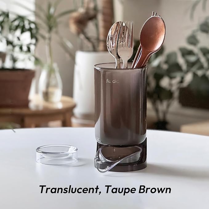 carrotez Utensil Drying Holder for Kitchen Counter, Self Draining, Small Utensil Cutlery Flatware Silverware Holder Drainer Cup, Taupe Brown, 1 ea