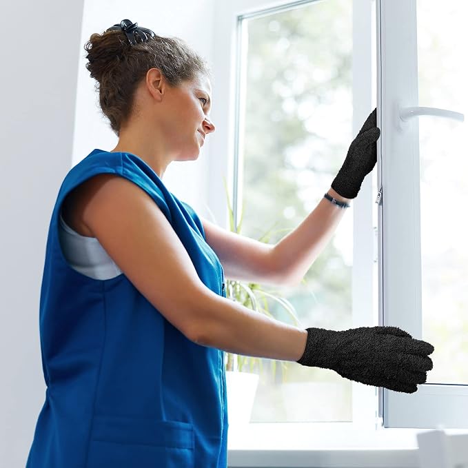 Patelai 3 Pairs Microfiber Plant Dusting Gloves Leaf Cleaning Gloves for Indoor Plants, Blinds, Furniture, House (Purple,Rose Red,Black,Medium)