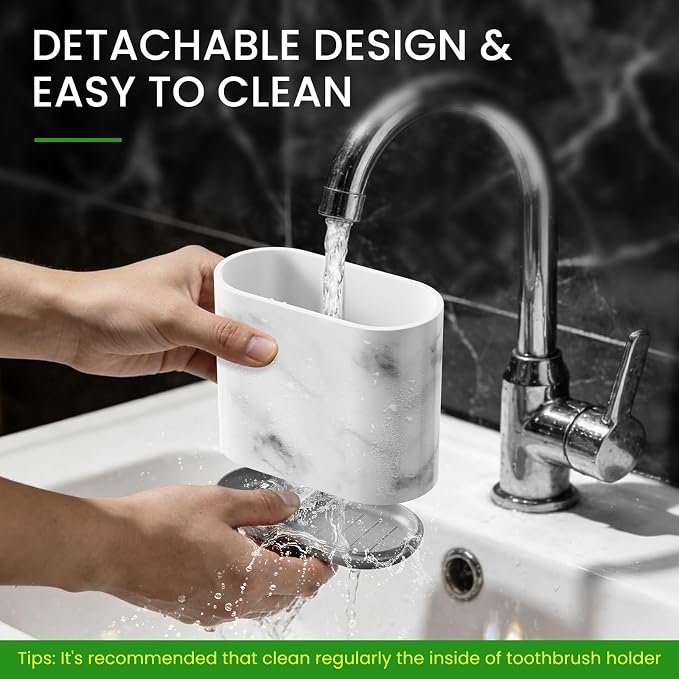 Chintu Toothbrush Holders, 2 Slots Tooth Brush Holder for Bathrooms, Kids Electric Toothbrush and Toothpaste Organizer for Bathroom Countertop Accessories, Shower, Vanity, Storage, Marble/Gray