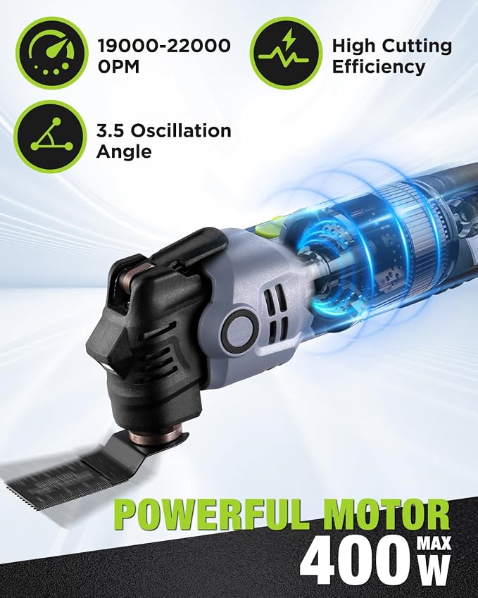 WORKPRO 400W Corded Oscillating Multi-Tool Kit | 6 speeds, 3.5° oscillation angle, LED light, quick blade change, and 23 accessories for DIY and home improvement