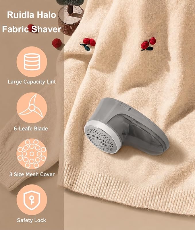 Fabric Shaver Lint Remover, 6-Leaf Defuzzer for Clothes & Couch | Battery operated 6-leaf fabric defuzzer removes pills, lint and fuzz from sweaters, coats, couch, blankets and upholstery