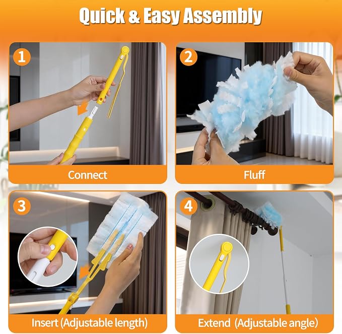 40 Count Duster Refills Compatible with Swiffer Duster, 180° Disposable Multi-Surface Microfiber Cleaning Dusters, Unscented