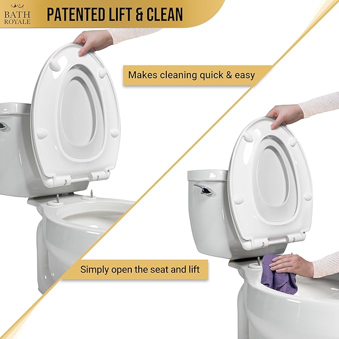 Bath Royale Toilet Seat Elongated with Cover BR501-02 Soft Close, Heavy Duty, Comfortable, Stain-Resistant and Easy to Keep Clean, Fits All Toilet Brands, Executive Series - Almond/Bone