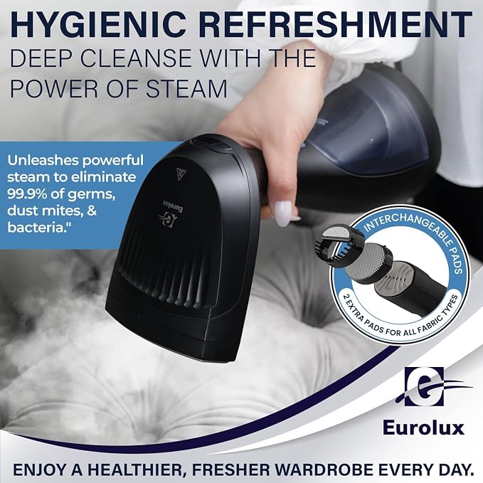 Eurolux Steamer For Clothes Portable Handheld Garment Travel Steamer For Clothing, Detachable Water Tank, 30-second Heat-up Powerful Fabric Wrinkle Remover For Home And Travel