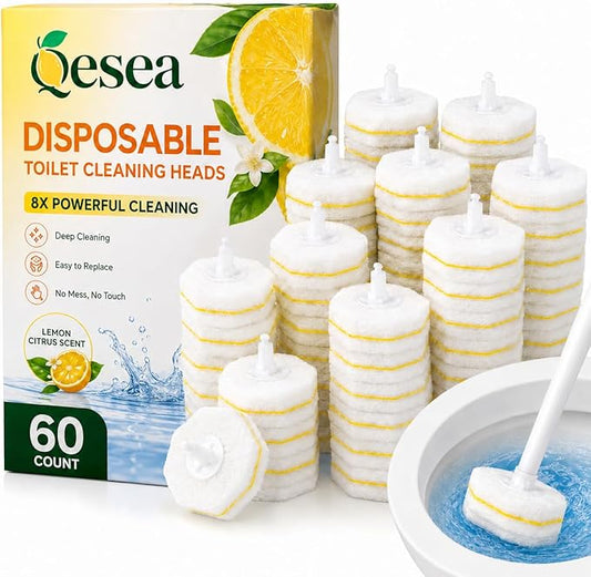Toilet Wand Refills 60 Count Lemon Scent – Disposable Toilet Bowl Cleaner Brush Heads with Fresh Citrus Fragrance, Fits Most Standard Toilet Wand Handles, Hygienic No-Touch Cleaning Sponge Pads