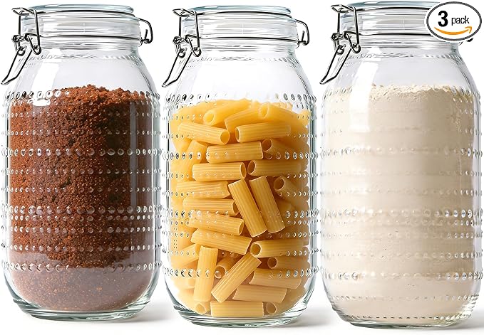 ComSaf Tall Glass Pantry Jars with Airtight Lids 71 oz 3 Pack Wide Mouth | Flour sugar cereal, Pasta pet food, Pantry organization, Cabinet organization, Countertop storage, Sourdough pickling
