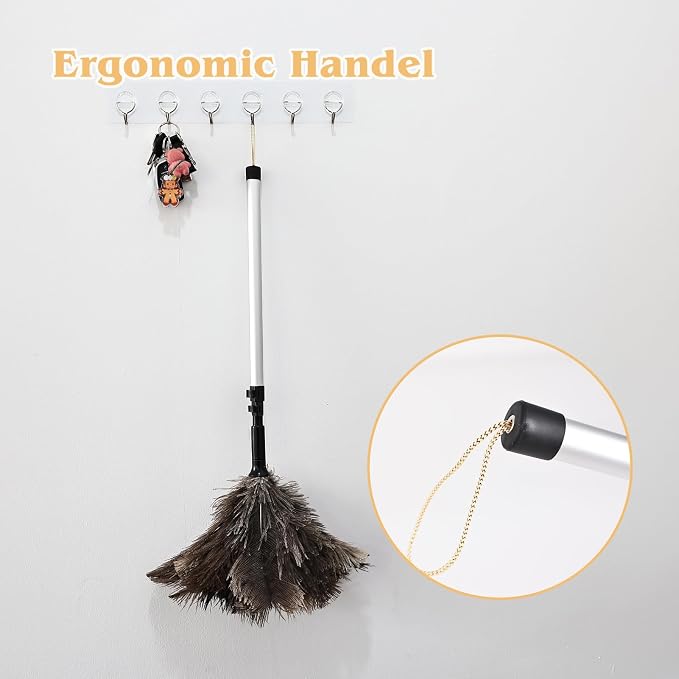 Extendable Ostrich Feather Duster 26-49 Inch, Natural Cleaning Duster with Aluminum Extension Pole Reusable for High Ceilings, Fans, Blinds, Furniture, Interior & Roof Dusting
