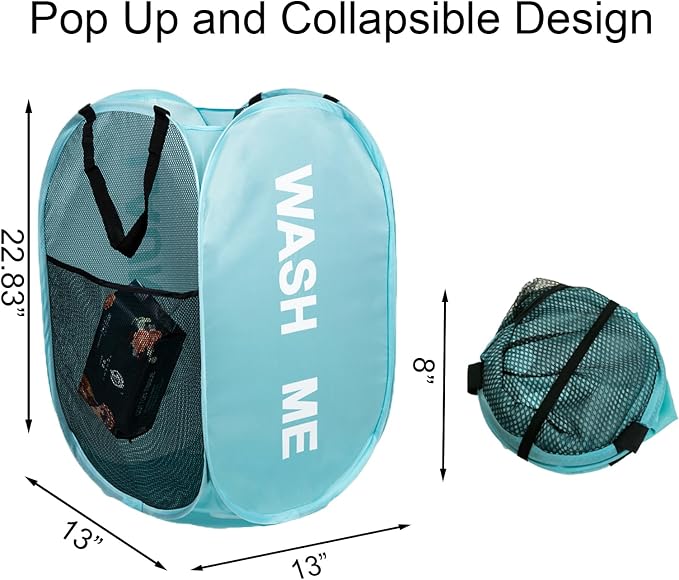2Pcs Dirty Clothes Hampers for Laundry Foldable Mesh Pop Up Hampers | Collapsible Laundry Baskets Travel Cruise Hampers Blue Space Saving Easy to Carry for Laundry Room, College Dorms, Bedroom