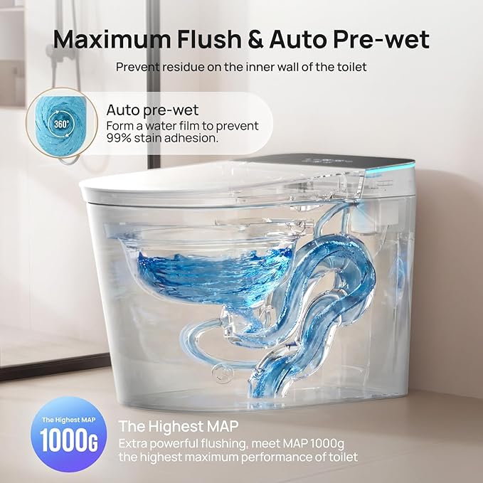 Smart Toilet with Bidet Built-in: Super Gentle Wash Bidet Toilet with Dryer, Dual Flush One Piece Toilet with Child Mode, Foam Shield, Heated Seat, Foot Sensor, UV-C Night Light, Auto Lid/Seat, Grey
