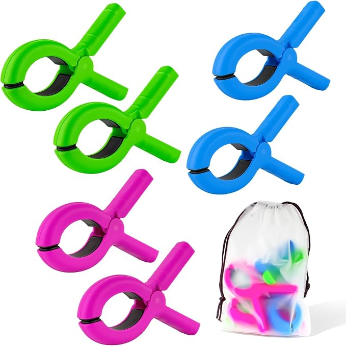 Beach Towel Clips for Beach Chairs Cruise, Strong Grip Clothes Pins Non-Slip Pool Chair Clips, Quilt Drying Clip for Laundry Towel Clothes Blankets Set of 6, with Drawstring Bag(3 Colors)