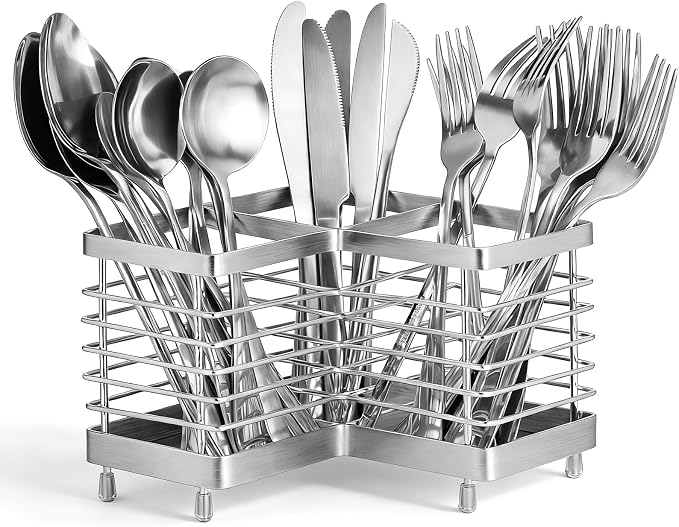 Utensil Holder, Stainless Steel Utensil Drying Rack for Kitchen Counter, Silverware Cutlery Flatware Holder Forks, Knives, Spoons, Chopsticks Organizer (Triangle)