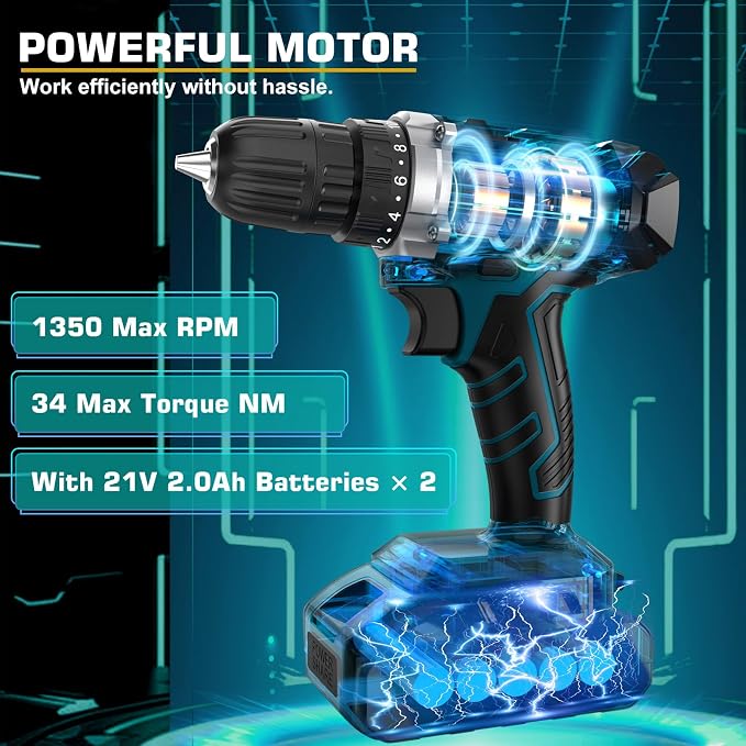 Sundpey 255-PC Portable Home and Auto Tool Kit Set with 21V Cordless Drill | with Drawer Storage Case, 2x2.0Ah Batteries,Mechanic Set, for Handyman & Men Women, for Household House Garage Apartment Dorm