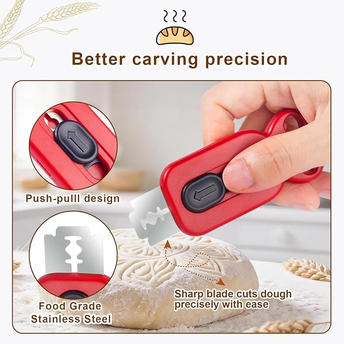 Magnetic Retractable Bread Lame, Dough Scoring Tool with 10 Replaceable Stainless Steel Blades, Safety Professional Bread Scoring Knife for Sourdough Artisan Baguette Ciabatta Homemade Bread Baking