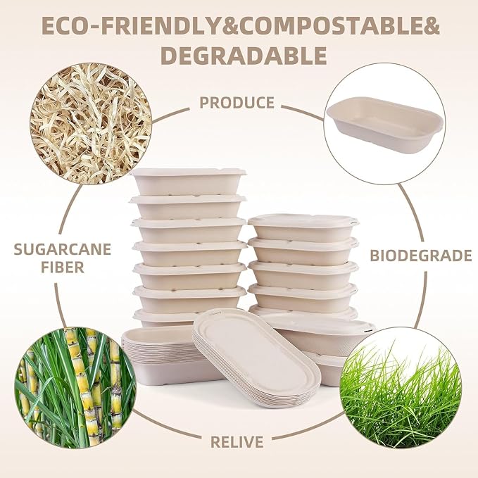 50Pcs(24oz) disposable meal prep food containers with lids,microwaveable and freezable compostable, takeaway containers salad for food bowls and bento boxes.