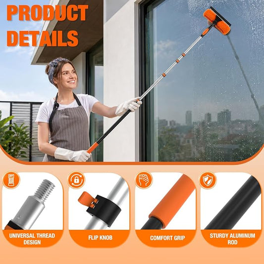 LAANPOLE 26FT Window Squeegee with Extension Pole, 2-in-1 Squeegee for Window Cleaning, Professional Cleaning Kit for Home with 20FT Telescoping Pole for Outdoor Indoor Use