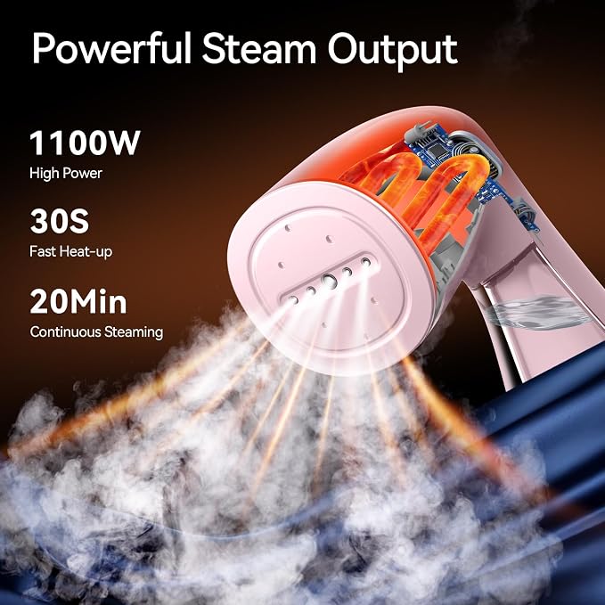 HiLIFE Steamer for Clothes, Portable Handheld Design, 240ml Big Capacity, 700W, Strong Penetrating Steam, Removes Wrinkle, for Home, Office and Travel(ONLY FOR 120V) (Pink)