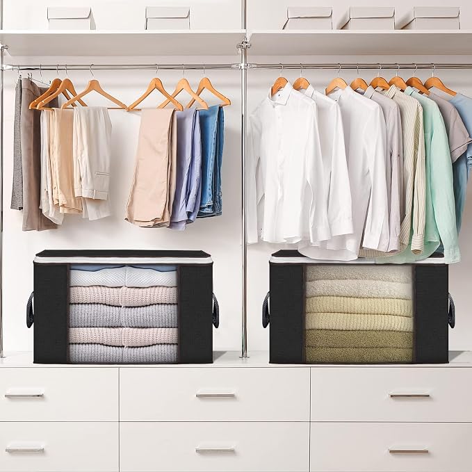 90L Large Storage Bags, 10 Pack Clothes Storage Bins Closet Organizers | Foldable Storage Containers, with Reinforced Handle, for Clothing, Blanket, Comforters, Bed Sheets, Pillows and Toys,Black