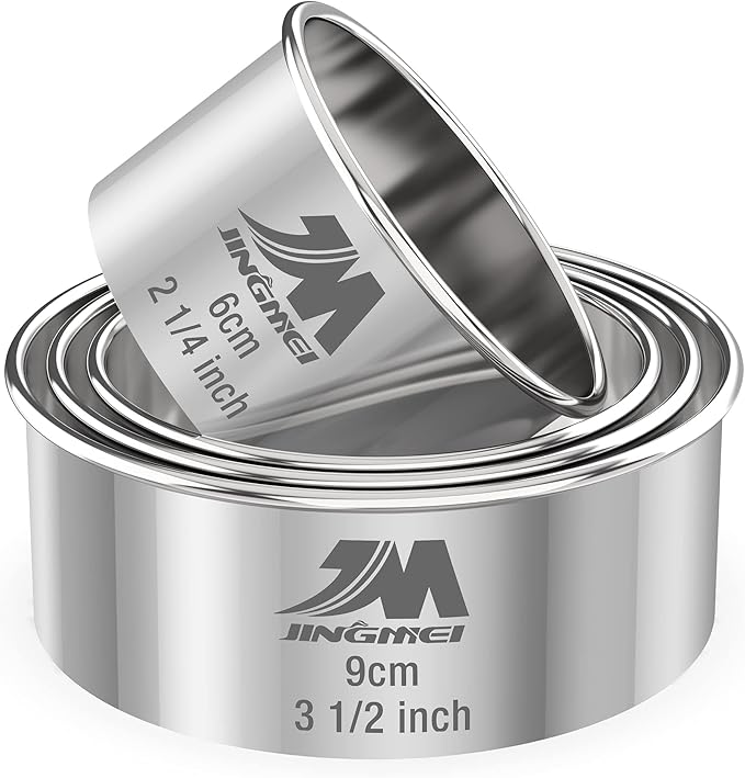 M JNGMEI 4 Pieces Stainless Steel Cookie Cutter Set Biscuit Cutter 2.25inch, 2.75inch, 3.25inch,3.5inch Biscuit Plain Edge Round Cutters Sizes Shape Molds Multiple Sizes
