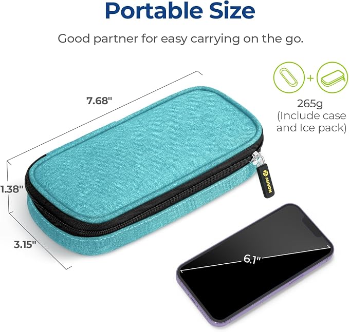 AUVON Insulin Cooler Travel Case, Diabete Care, 2x90g TSA-Approved Ice Pack | Diabetic Medication Insulated Cooling Bag for 2 Insulin Pens and Diabetic Supplies Storage, Compact for Daily Life and Trips