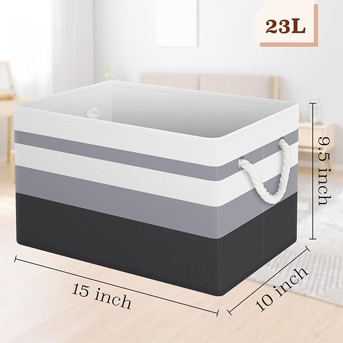StorageTastic Storage Bin,Collapsible Storage Basket For Organizing,Large Storage Boxes With Rope Handles,Storage Containers,Gradient Grey,4 Pack