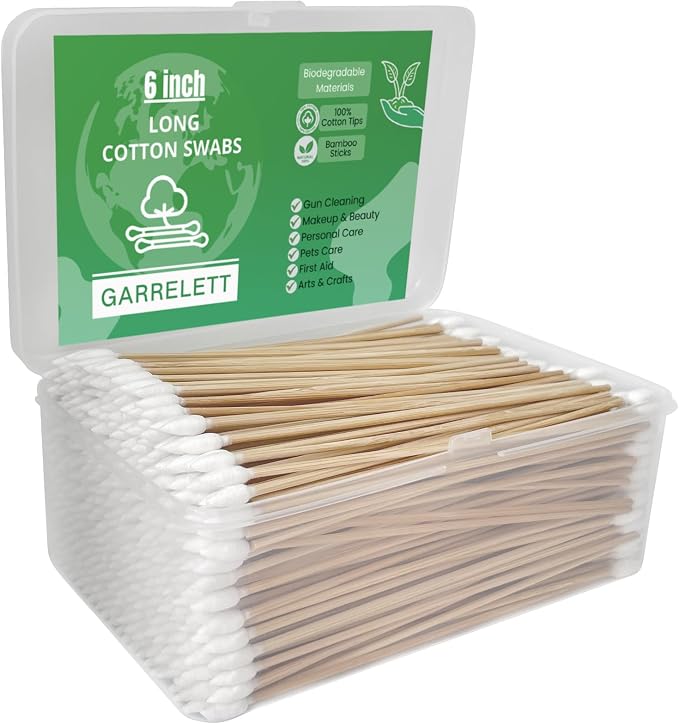 6 Inch Long Cotton Swabs, Pointed or Round Tips for Cleaning | Pointed, Round, and Mixed-Tip Cotton Swab Options with 6 Inch Wooden Handles for Firearm, Electronics, Craft, and Tasks