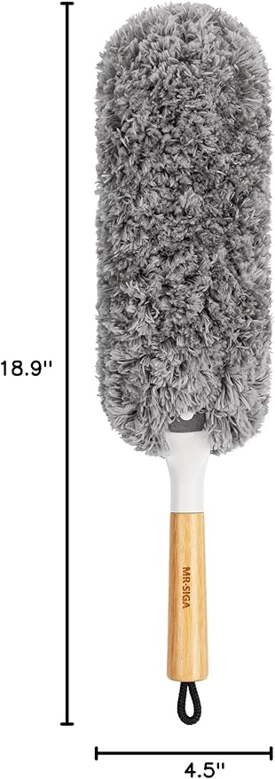 MR.SIGA Lint Free Microfiber Duster, Washable Duster for Household Cleaning | Microfiber hand duster, machine washable feather duster, dusters for cleaning, bamboo handle, replaceable head