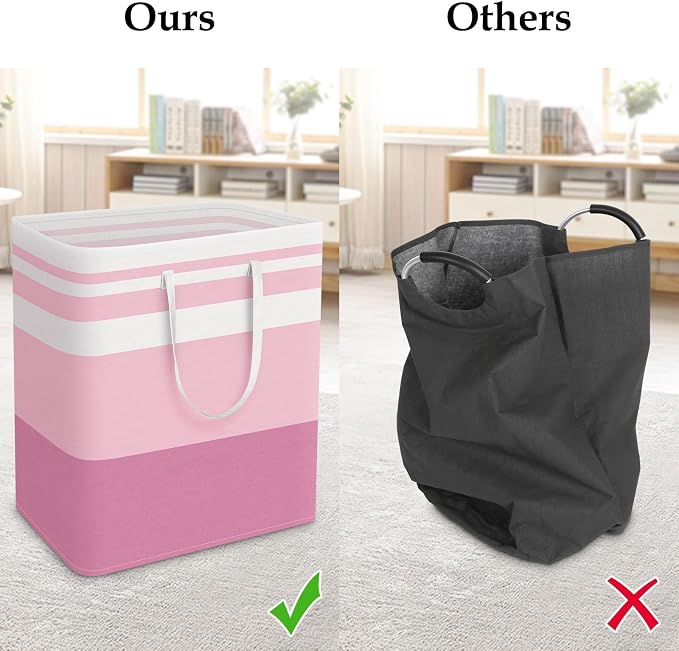 StorageRight Laundry Basket Hamper, 100L Collapsible Clothes Storage, Pink | Freestanding Clothes Hampers, Foldable design, with Easy Carry Handles, For Laundry, Bedroom, Dorm, Clothing, Towels, Toys
