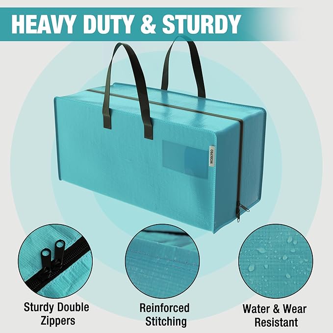 WORKPRO 6 Pack Extra Large Moving Bags with Backpack Straps & Handles | Heavy Duty Moving Storage Bags, Blue, Double Zippers for Moving, Dorm, Closet Storage, Travel & Space Saving