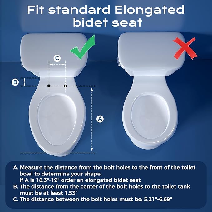 Clirass Elongated Heated Toilet Seat with Night Light, Three Temperature Settings Heated Seat,70 in Power Cord, Fit Elongated Toilet, Cold Water Bidet Function Toilet Seat With Slow Close