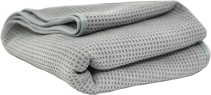 Chemical Guys Waffle Weave Gray Matter Microfiber Drying Towel - 25" x 36", Premium Blend Microfiber Towel with Soft-Banded Edging for Scratch-Free Car Drying, Ultra Absorbent | Waffle-weave towel with soft-banded edges soaks up sheeting water for a fa...