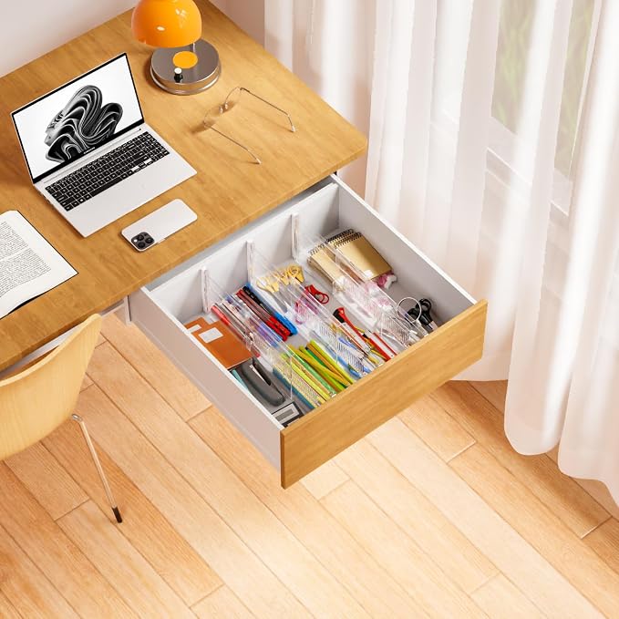 Yieach 5 Pack 6 Inch Tall Acrylic Drawer Divider for Clothes-Expandable from 12.3-18''-Adjustable Dresser Deep Drawer Dividers for Baby Clothing,Underwear,Clear in Drawer Separators for Kitchen,Office